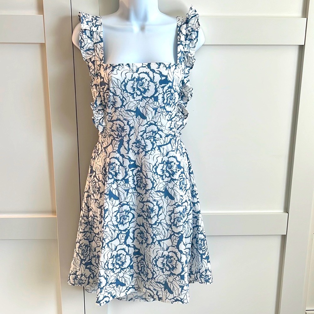 Blue white floral summer dress small
